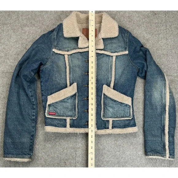 Guess Women's 1970's Vtg Sherpa Lined Full Button Denim Jacket Size Medium - Picture 10 of 14